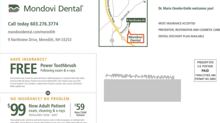 MONDOVI DENTAL MEREDITH dental postcard