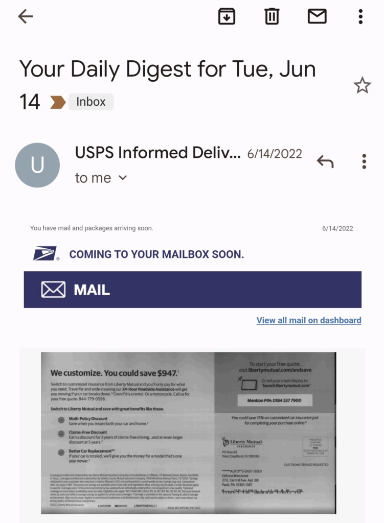 Informed Delivery example 2