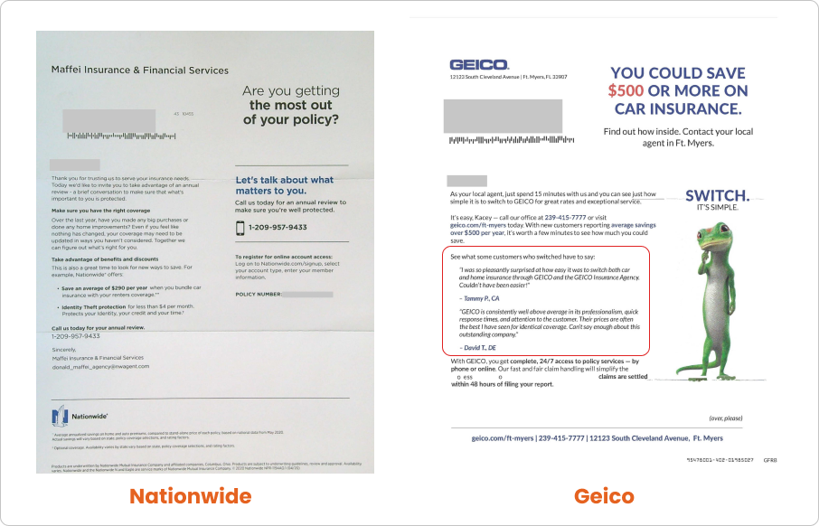 nationwide and geico direct mail
