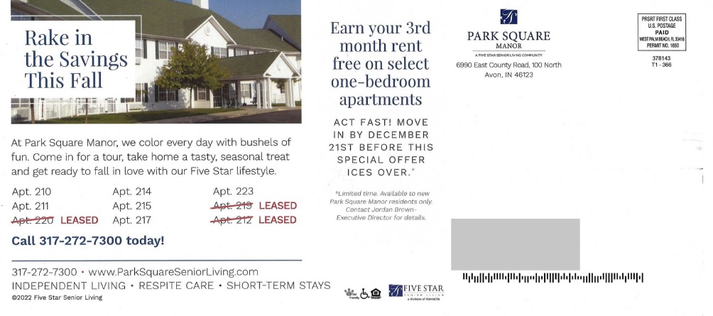Park Square Manor direct mail